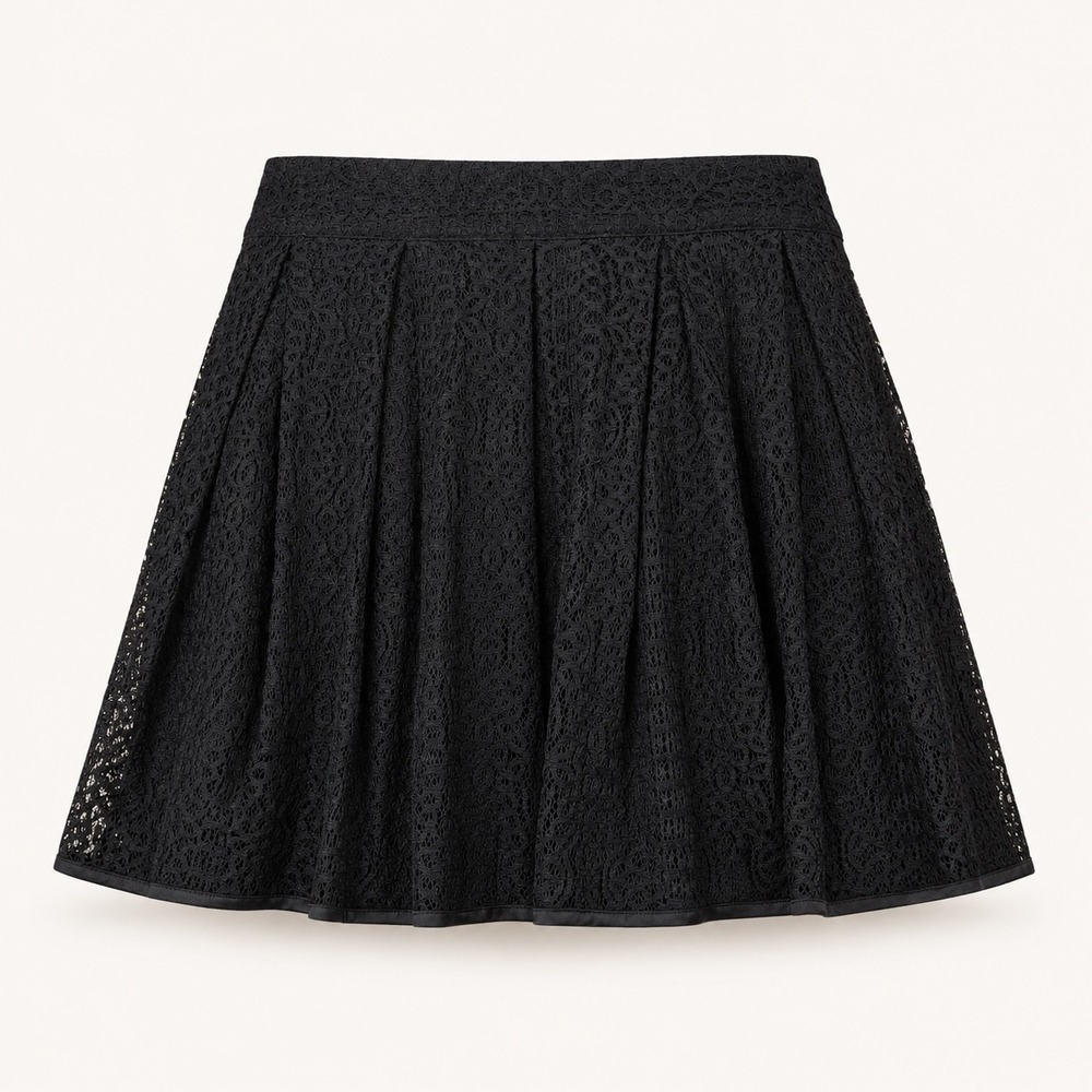 Armani Exchange Lace Mini Skirt Size 0 Black Coquette Pleated Goth Romantic
